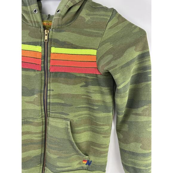 Aviator Nation Stripe Camo Green Full Zip Hoodie Sweatshirt Youth Kids Size 10 - Picture 4 of 16